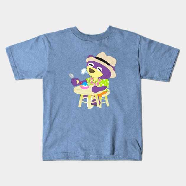 Mr.Purple bear in Hawaii shirt with shaved ice Kids T-Shirt by Figaro-17